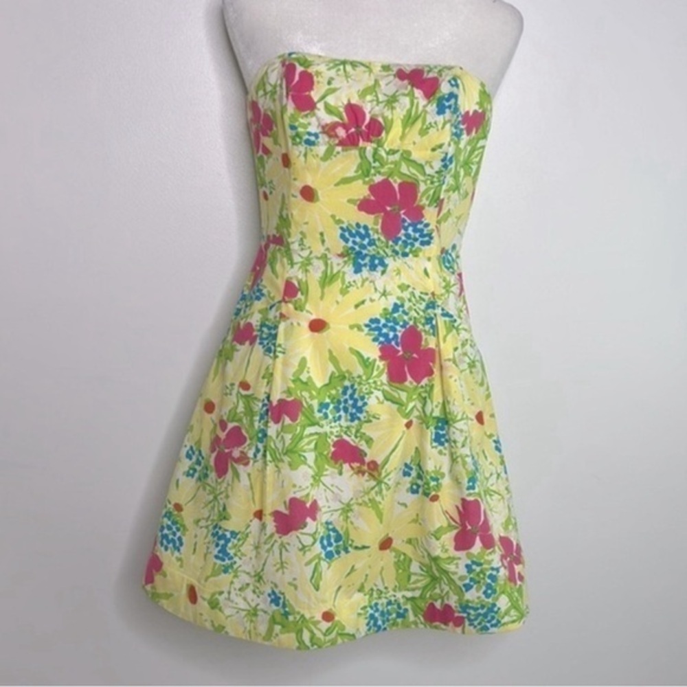 Lilly Pulitzer blossom classic blue eyed girl strapless floral print mini dress